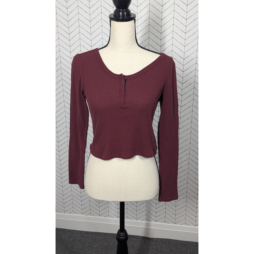 Charlotte Russe Top Women's Small Maroon 90s Y2K Whimsygoth Henley Ribbed Boho